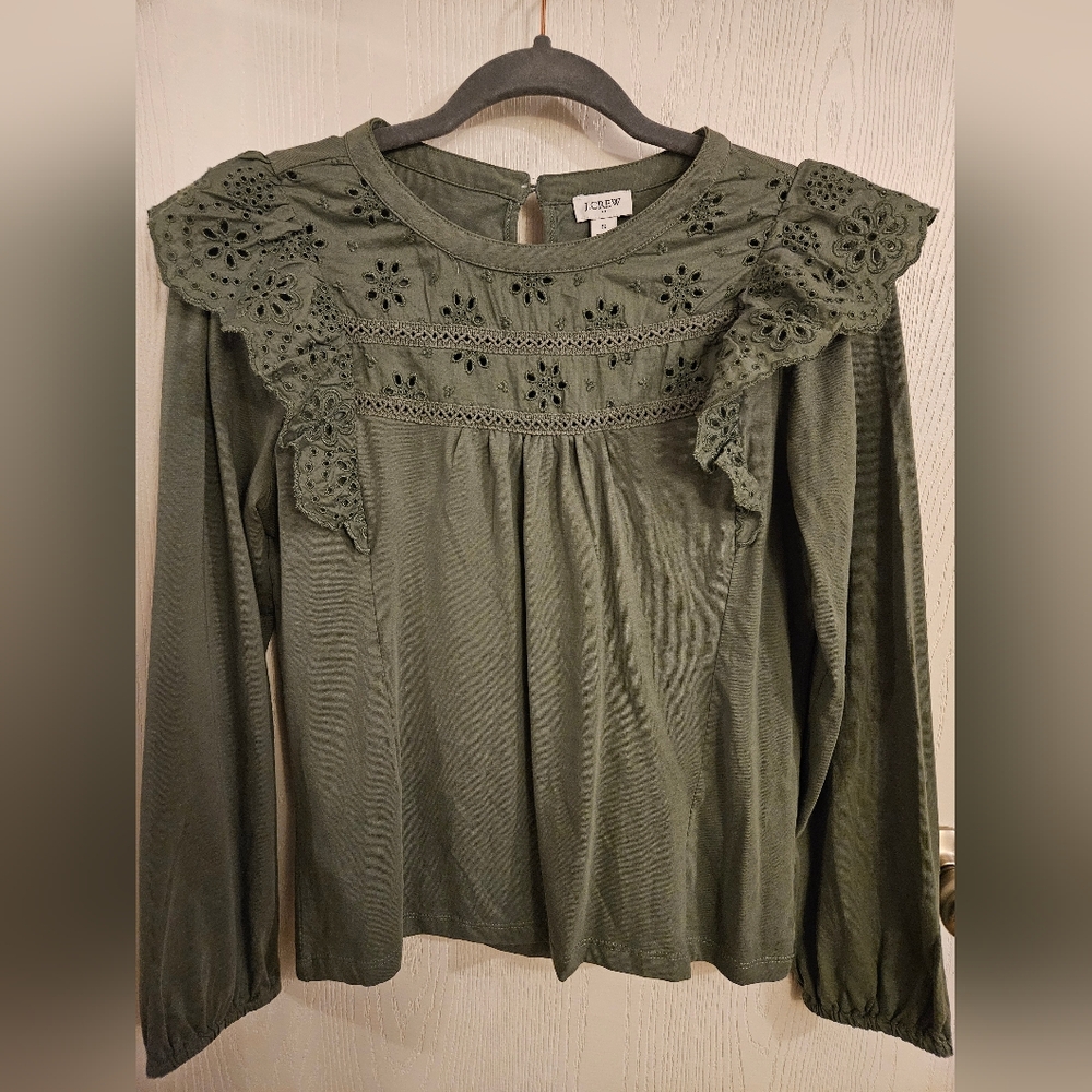 J. Crew Women's Green Lace Detail Top